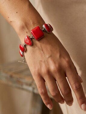 Native American Red Coral Silver Bracelet